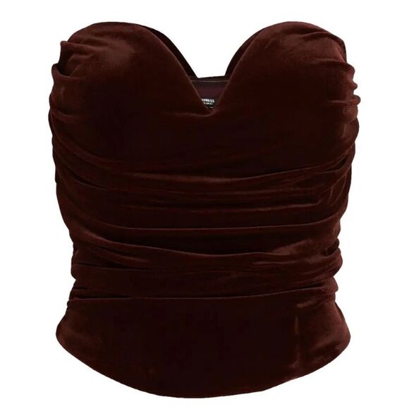 NWT Express Women’s Body Contour Velvet Cowl Neck Corset Top | Xsmall | Brown - Picture 2 of 6